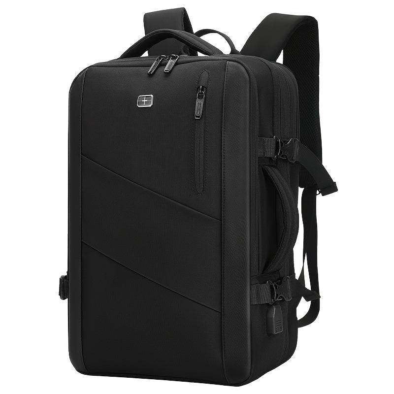 SWICKY Expanable 10.57gal Large Capacity 180° Flat Backpack With USB Charging Port, Luggage Strap Black Travel Bussiness Backpack For 16 Inch Laptop