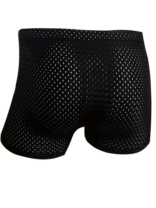 1pc Men's Ice Silk Cool Comfy Boxer Briefs, Mesh Breathable Soft Comfy Boxer Trunks, Men's Plus Size Underwear