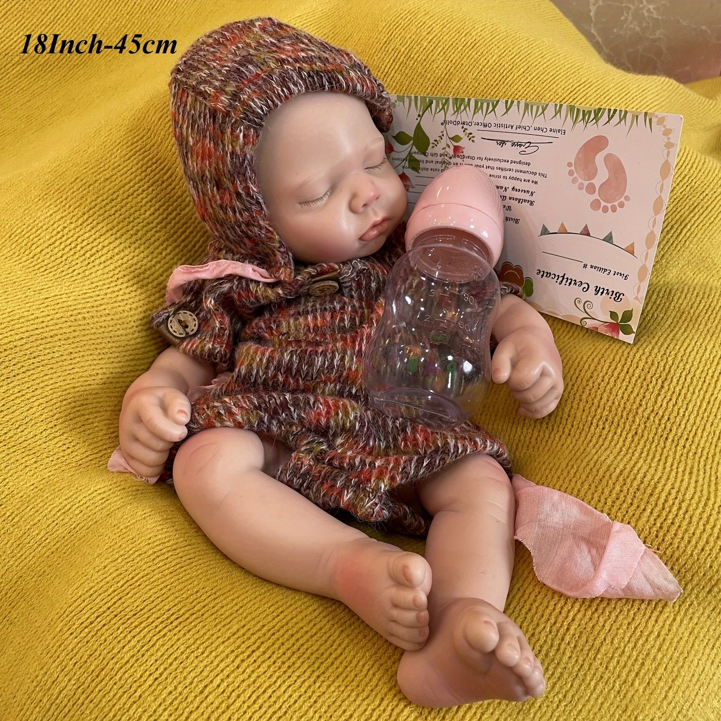 17.72inch Cuddly Close Eyes Platinum Silicone Reborn Girl With Rooted Eyelashes Handmade Artist Oil Paint Skin Soft Touch Feeling Full Body Silicone Reborn Doll Can Have Bath Doll For Christmas Gift