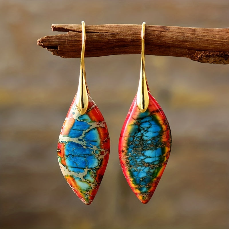 Bohemia natural imperial hoja de piedra cuelga los pendientes para las mujeres regalo joyería