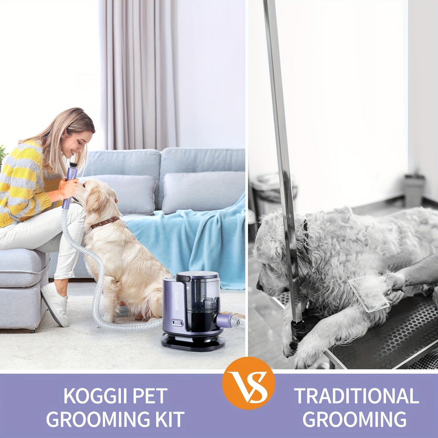 Pet Grooming Deluxe Kit and Dog Hair Vacuum 99%, Pet Hair Vacuum Cleaner, Pet Grooming Vacuum with 6 Pet Grooming Tools, 4 Replacement Combs, Silent Dog Brush Vacuum with Nail Grinder\u002FPaw Trimmer for Dogs and Cats