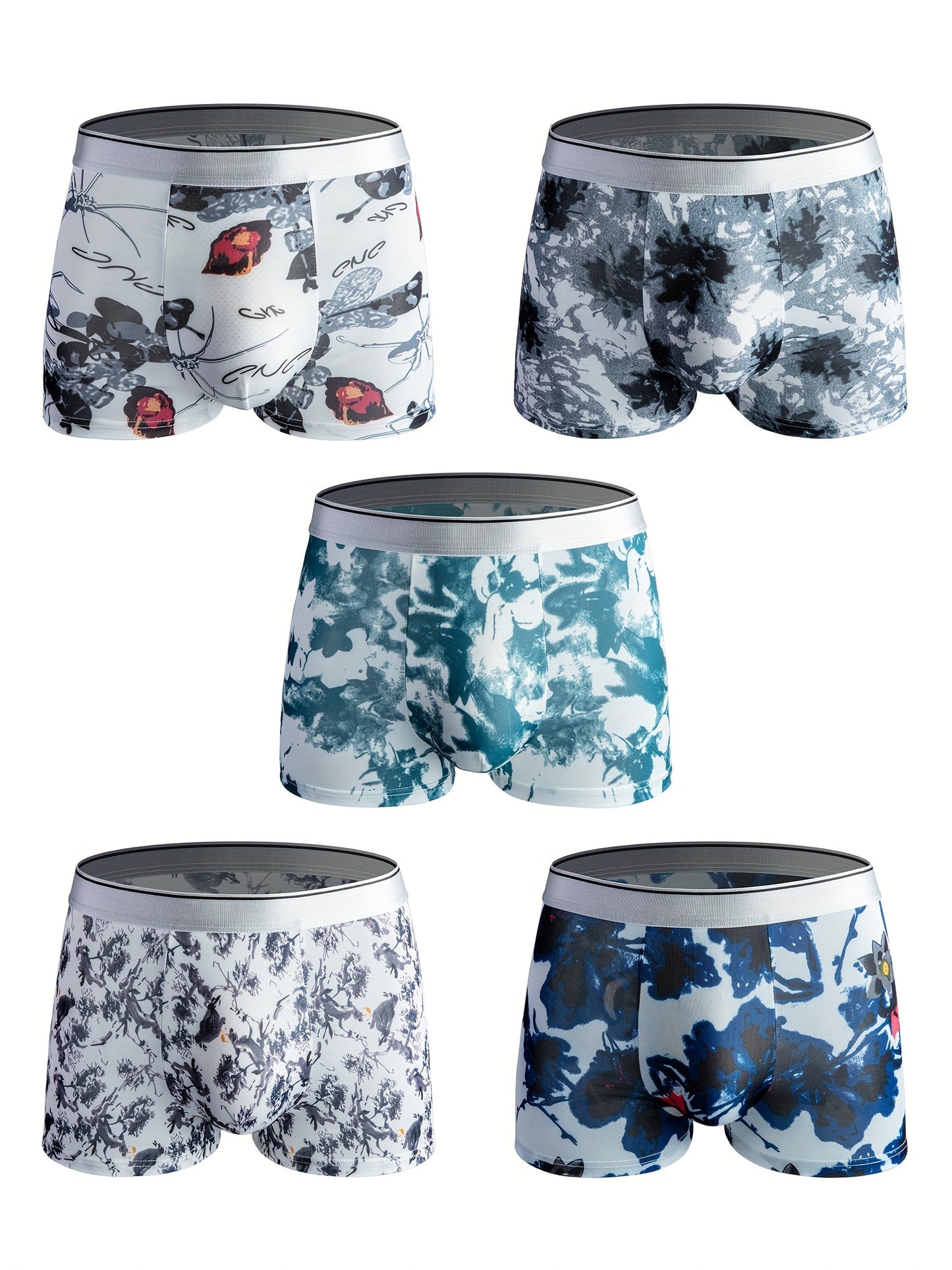 5 Pack Eis Seide Herren elastische Unterwäsche, hohe Stretch-Boxershorts