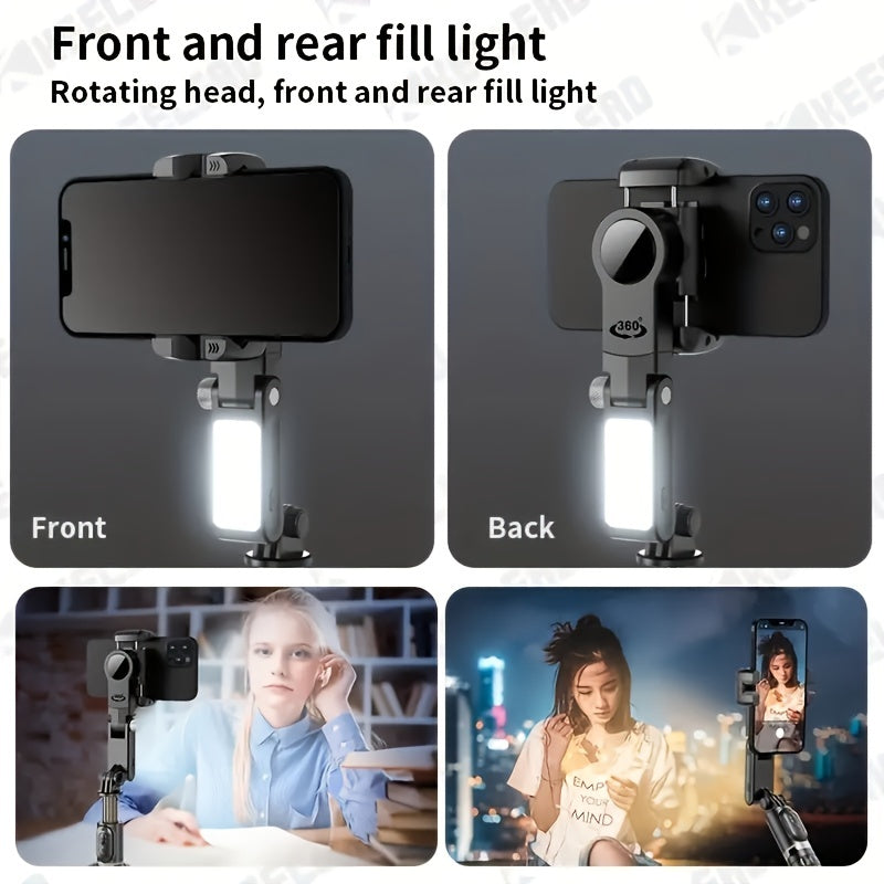 1pc New Phone Stabilizer Selfie Stick Panoramic Shooting Anti-Shake, Handheld Gimbal Stabilizer Live Fill Light Selfie Stick, Compatible With IPhone 14\u002F13\u002F12\u002F11 Pro\u002FXS Max\u002FXS\u002FXR\u002FX, Samsung And Smartphones