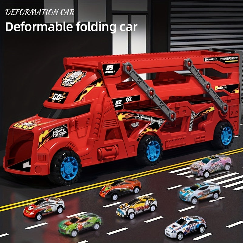 Children's Toy, Fire Truck Toy, Retractable, Foldable, Ejectable Car Toy, Send Eight Cars, Boy And Girl's Storage Car, Suitable For Gift Giving Christmas, Halloween, Thanksgiving Gift