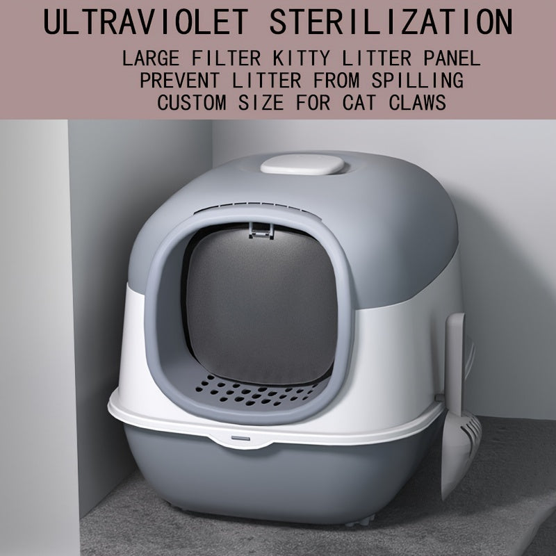 Caja de arena para gatos de gran tamaño con desodorización automática, esterilización UV y diseño completamente cerrado, suministros para mascotas desmontables y lavables