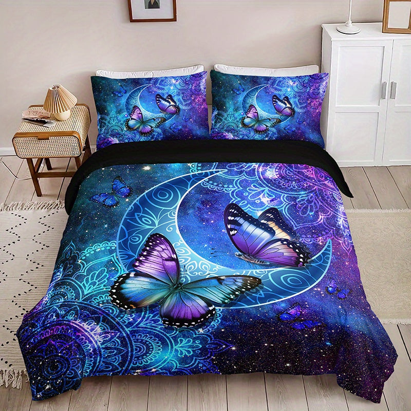 3pcs Duvet Cover Set, Fashion Classic Popular Butterfly Flower Digital Print Bedding Set, Soft Comfortable Duvet Cover, For Bedroom, Guest Room (1*Duvet Cover + 2*Pillowcase, Without Core And Quilt)