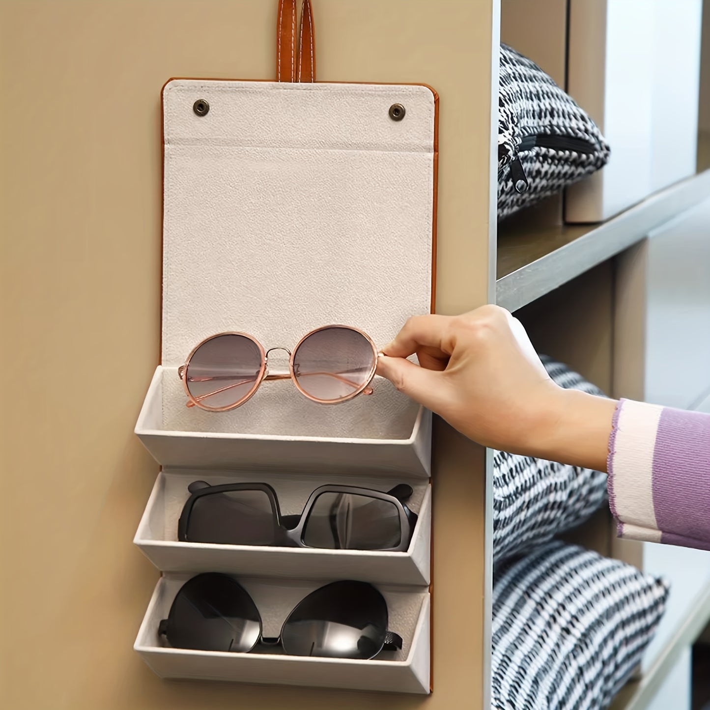 1pc 3\u002F4\u002F5\u002F6 Organizador de almacenamiento de gafas de sol con ranura Soporte para anteojos Estuche de viaje plegable con múltiples gafas Pantalla para colgar gafas