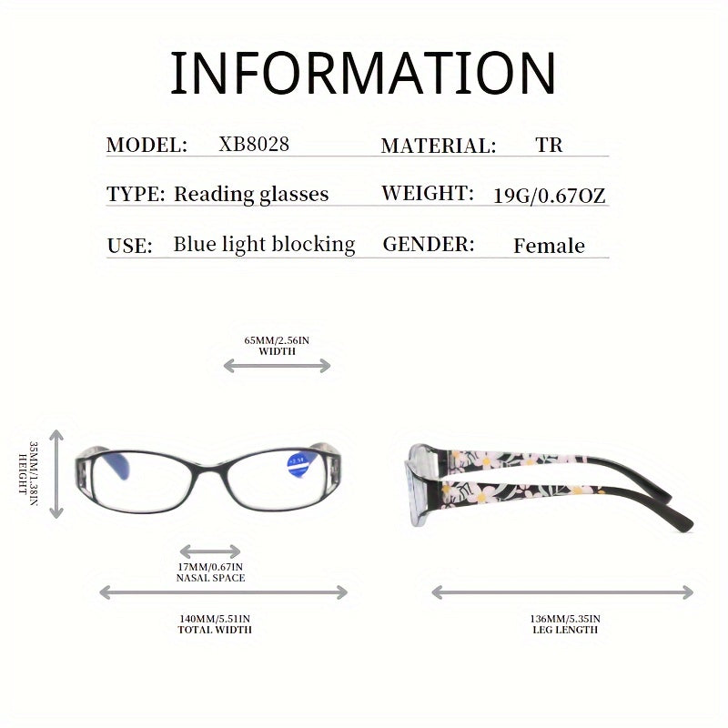 Blue Light Blocking Reading Glasses Retro Floral Presbyopic Glasses HD Readers For Women Men +1.0 To +4.0