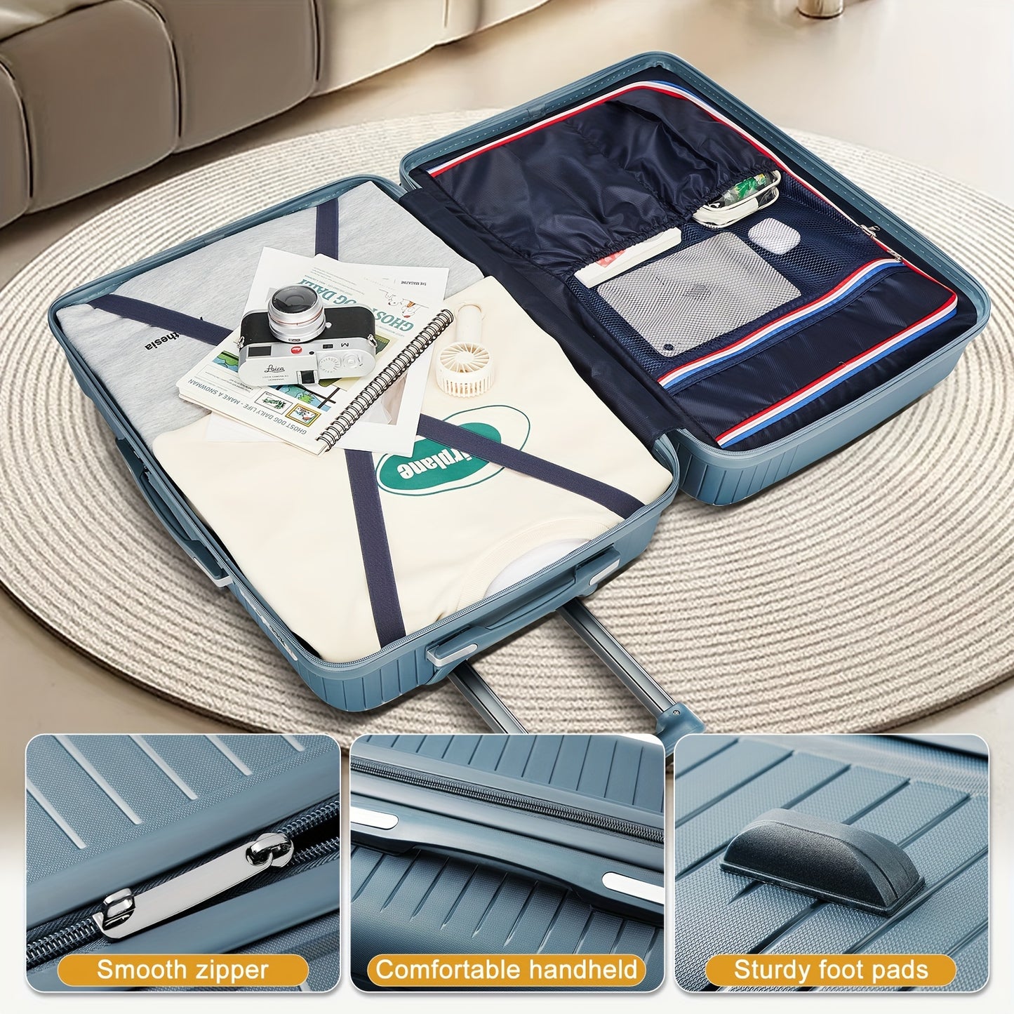 Conjunto de 5 peças de bolsa de bagagem de viagem, incluindo 3 peças de mala leve e rígida de 28&quot; 24&quot; 20 polegadas, com travas duplas de rodas giratórias, mochila casual com zíper e bolsa de higiene