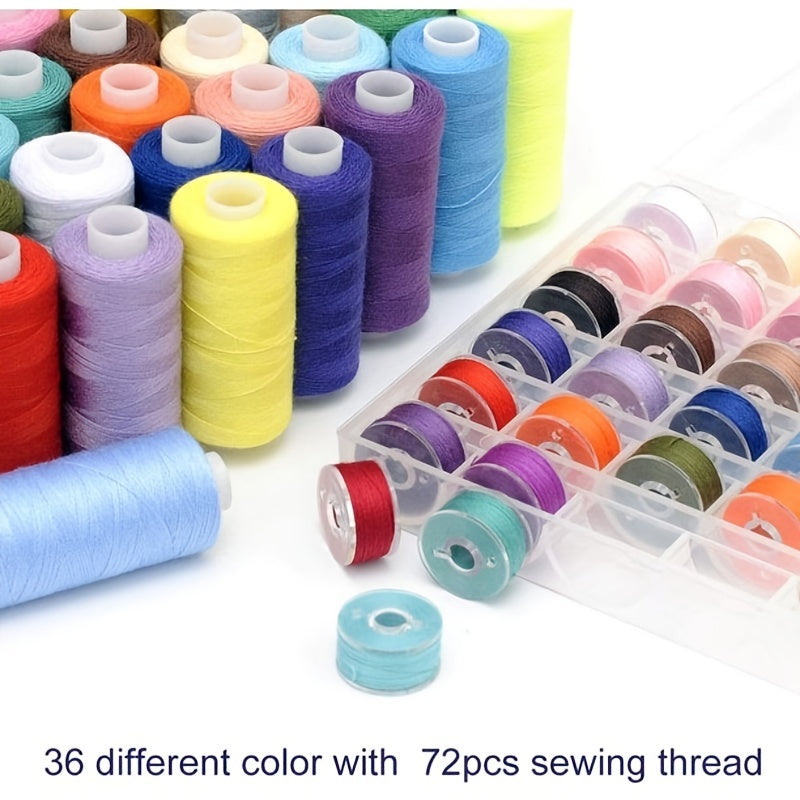 72pcs Sewing Thread Kit, 36 Colors, Polyester, 400 Yards Per Spools, Prewound Bobbin Threads With Case, Compatible With Hand & Machine Sewing