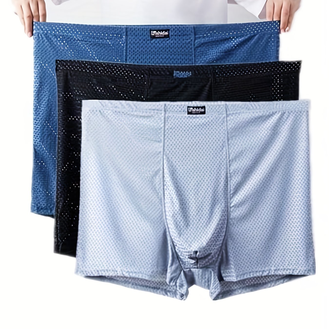 3 Stück Herren Plus Size Boxershorts, Mesh atmungsaktive weiche, bequeme Boxershorts, Eis Seide Coole Boxershorts für den Sommer, Herren Unterwäsche