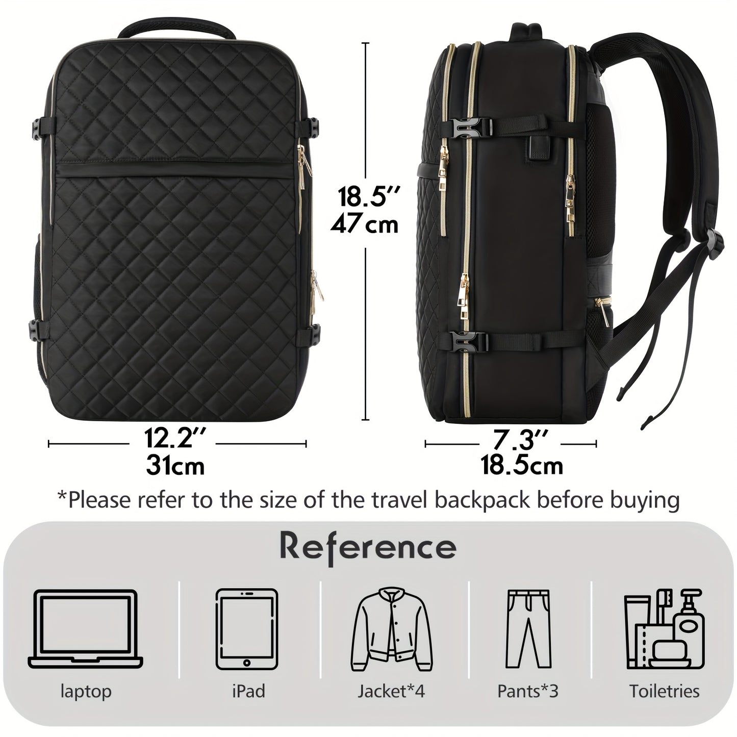 Mochila de mão, mochila grande de viagem feminina aprovada para voo, bolsa de itens pessoais de companhias aéreas com compartimento para laptop, mochila escolar para meninas