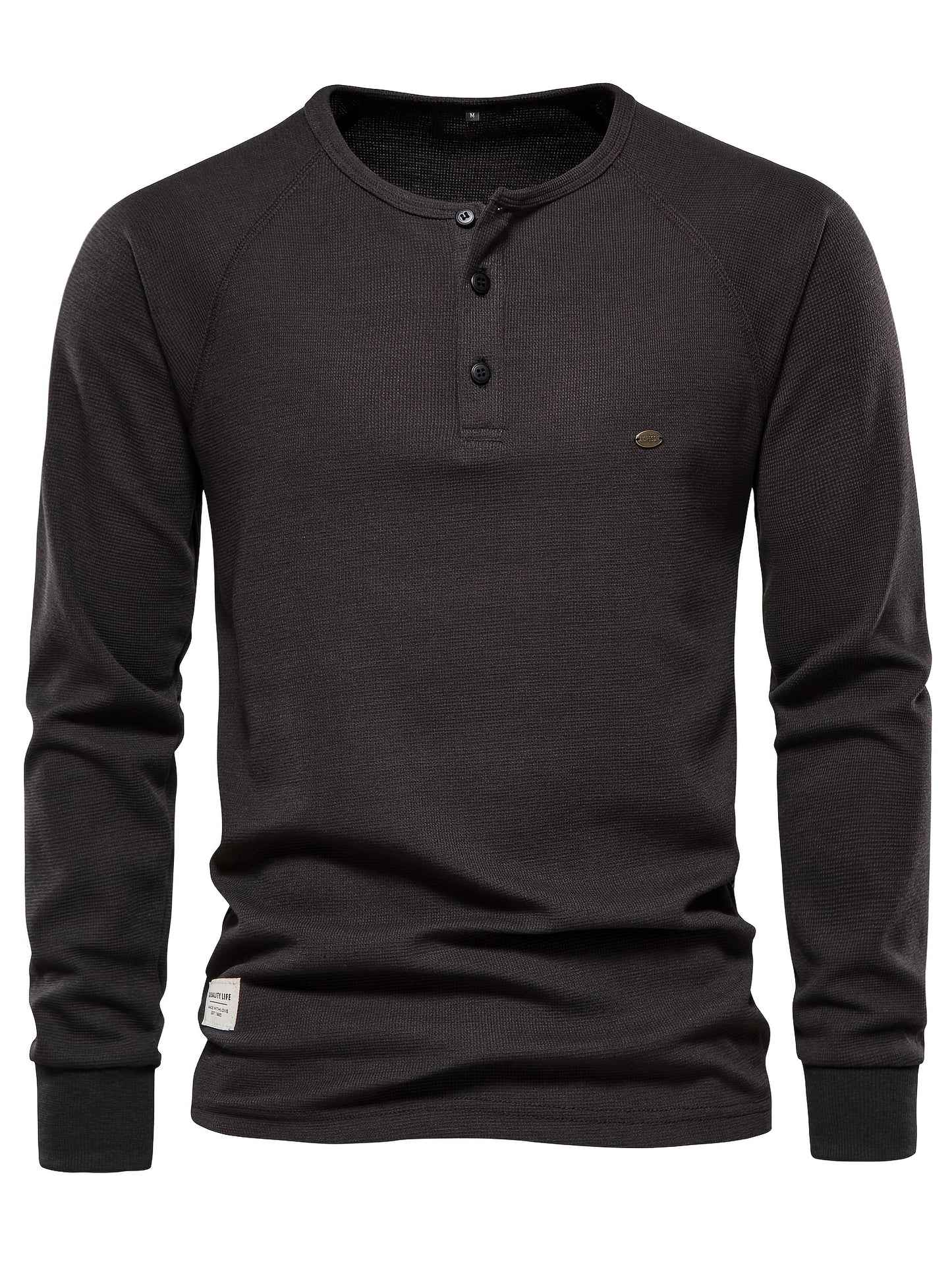 Waffle Henley T-Shirt Men's Basic Breathable Long Sleeve  Henley T-Shirts