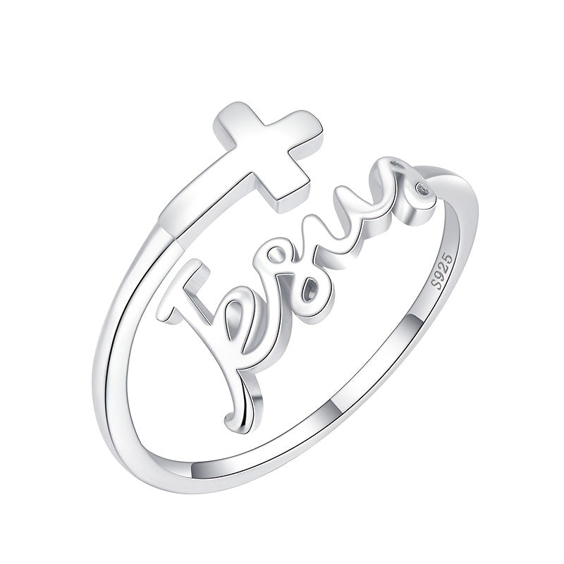 925 Sterling Silber Ring trend iges Kreuz plus 'Jesus' Design verstellbarer Wickel ring Match tägliche Outfits geeignet für Männer und Frauen (ohne Box)