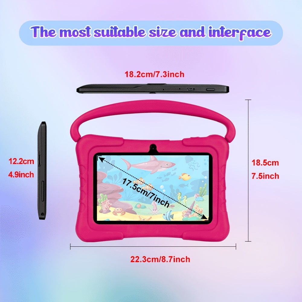 7 pouces Tablette 32GB ROM 2GB RAM Pour Android11 Tablette Pour Enfants 3-14 Avec 2.4G WiFi, GMS, Protection Des Yeux, Contrôle Parental, Tablette Éducative Avec Étui En Silicone