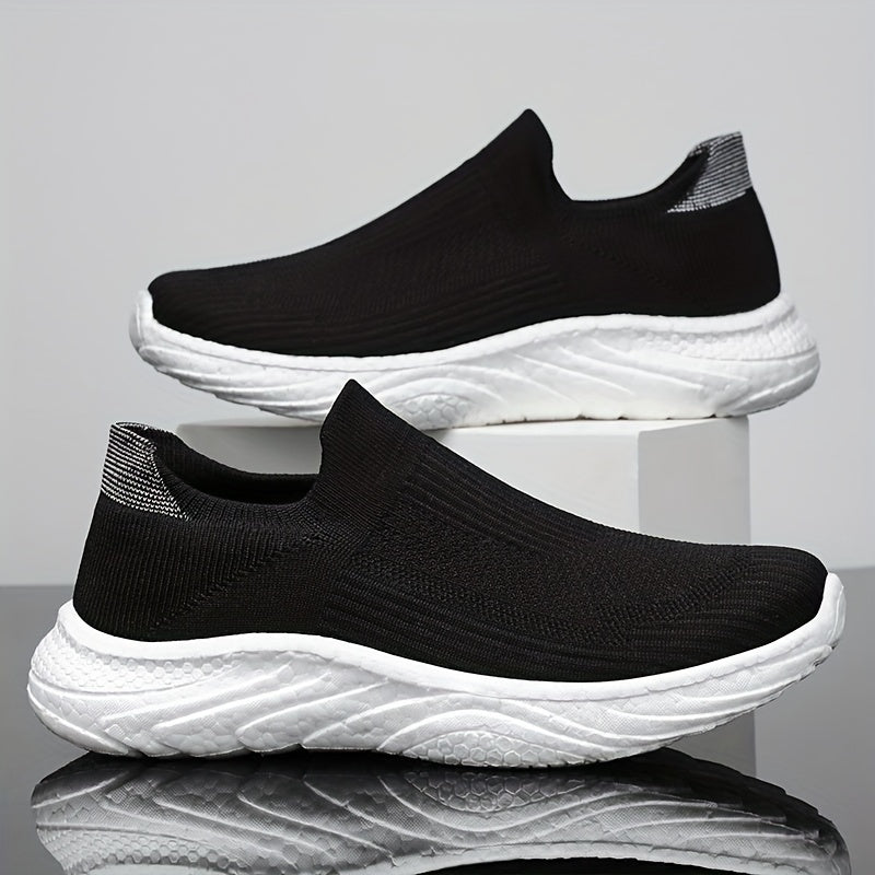 Solid Color Knitted Sneakers, Soft Sole Platform Slip On Fitness & Walking Shoes, Low-top Breathable Trainers