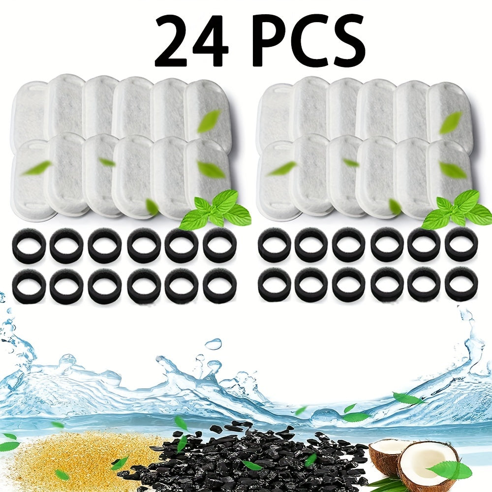 24pcs Cat Water Fountain Filters, Replacement Activated Carbon Filter For Stainless Steel Pet Water Fountain, Super Quiet Dog Water Dispenser Filters