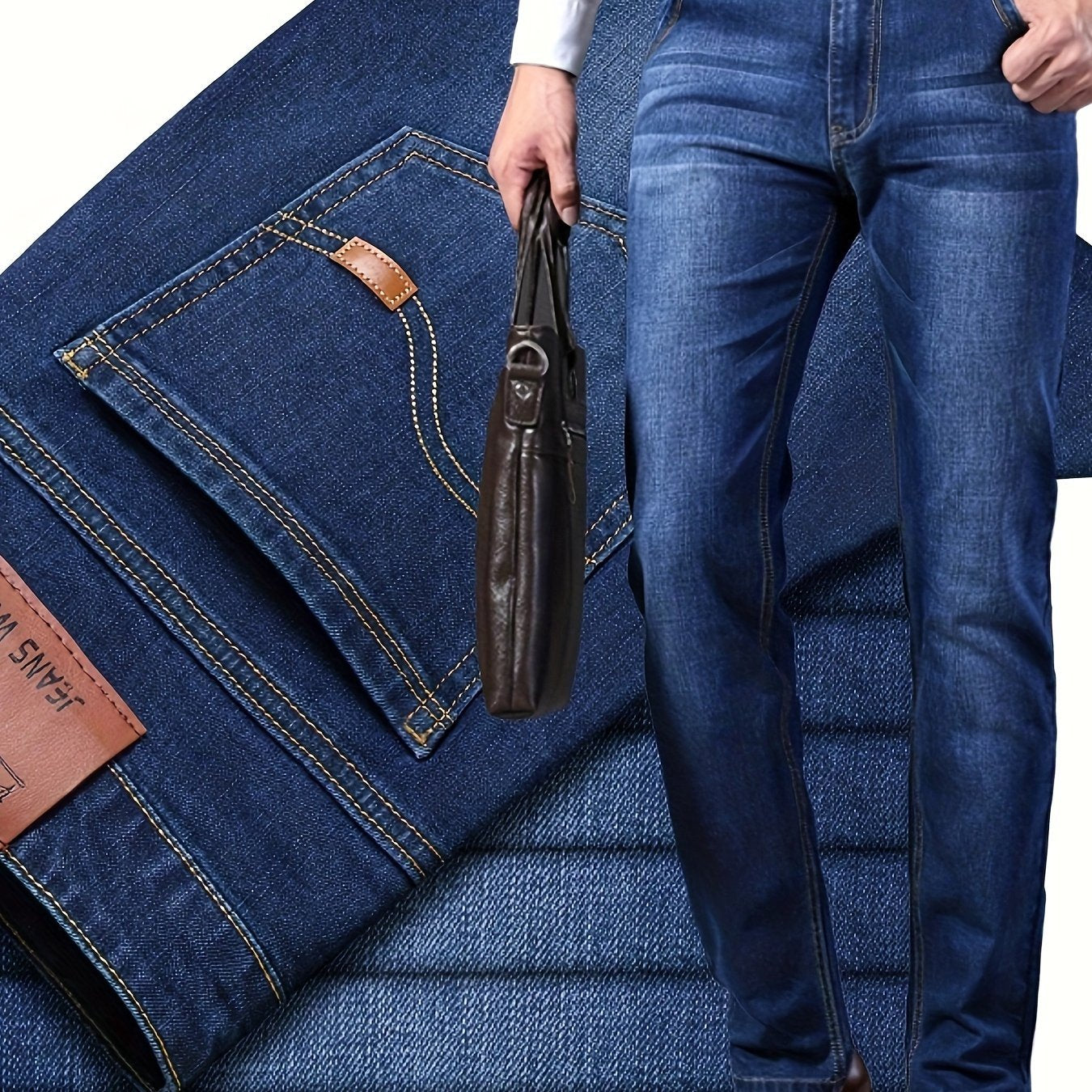 Men's Semi-formal Jeans, Chic Classic Design Stretch Jeans For Business