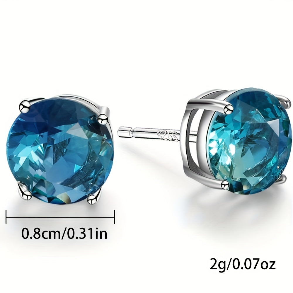 Sterling Silver Tourmaline Earrings, 925 Earrings, Color Earrings, Multi-color Anti-allergy, 678 Mm Round Single Gem Earrings, Suitable For Women And Teenagers