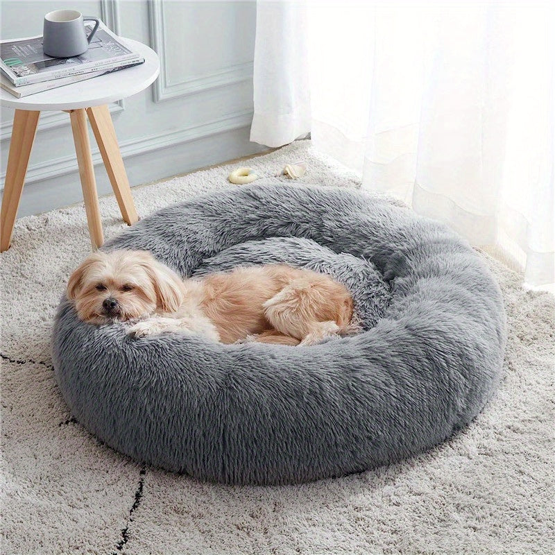 Calming Dog & Cat Bed, Anti-Anxiety Donut Cuddler Warming Cozy Soft Round Bed, Fluffy Faux Fur Plush Cushion Bed For Small Medium And Large Dogs And Cats (16\