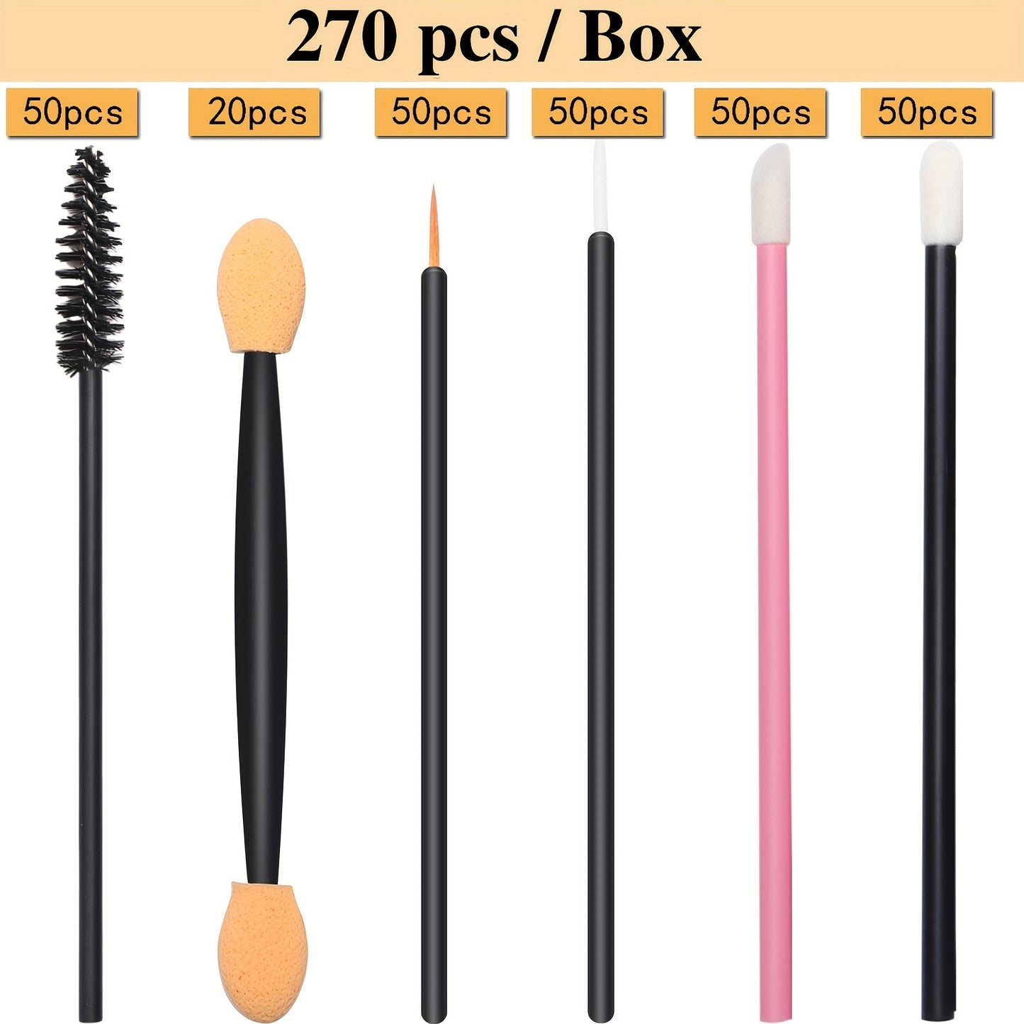 270pcs Makeup Tool Kit, Brow Brush Mascara Brush Lip Applicators Eyeshadow Applicators Eyeliner Brush, Eye Lip Makeup Accessories With Organizer Box