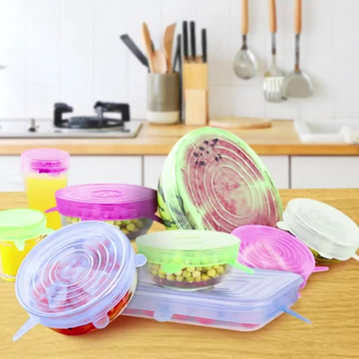 6pcs Silicone Stretch Lids, Reusable Durable Food Storage Lids For Bowls, 6 Different Sizes To Fit Most Containers, Dishwasher And Refrigerator Safe Storage, Kitchen Supplies