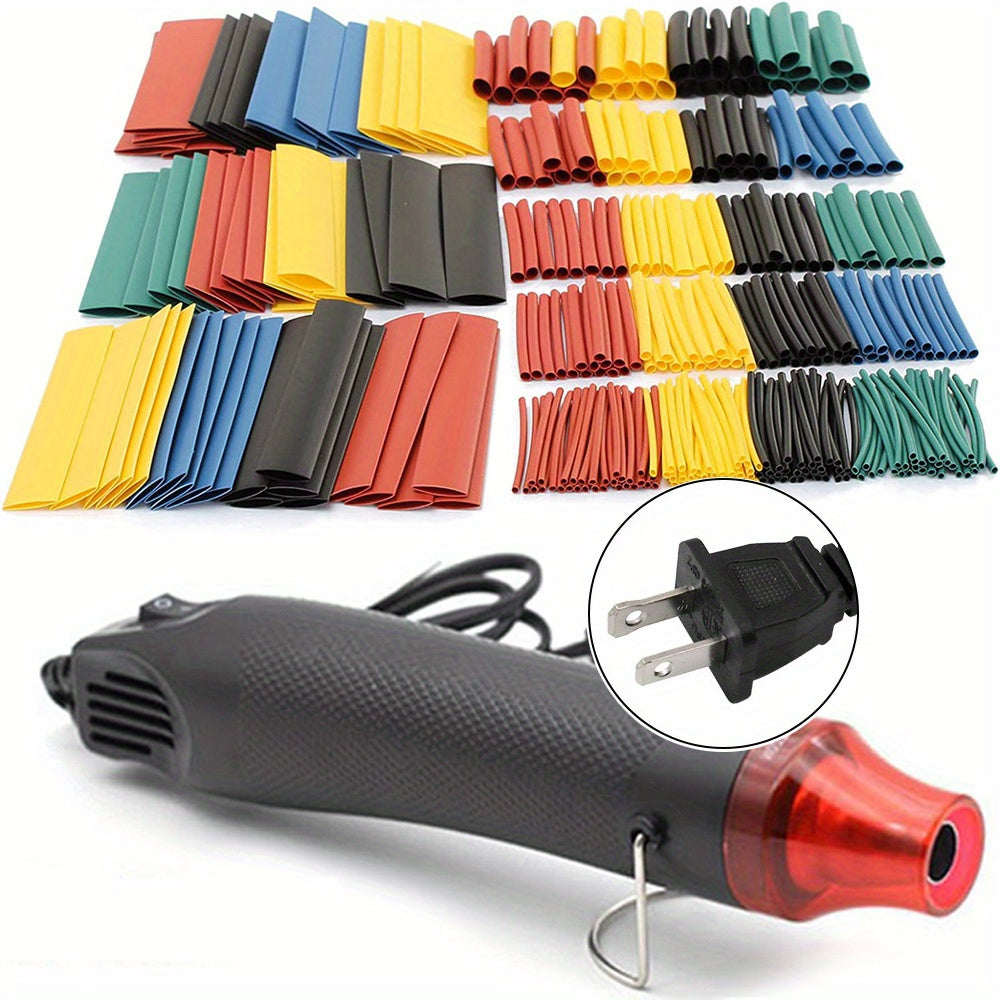 328pcs 2:1 Thermorétractable Tube Wrap Fil Câble Gaine Isolée Ensemble de Tubes, Avec Un 300W Portable Pistolet À Chaleur Pour Gaufrage Emballage Rétractable Peinture Séchage Artisanat Électronique DIY