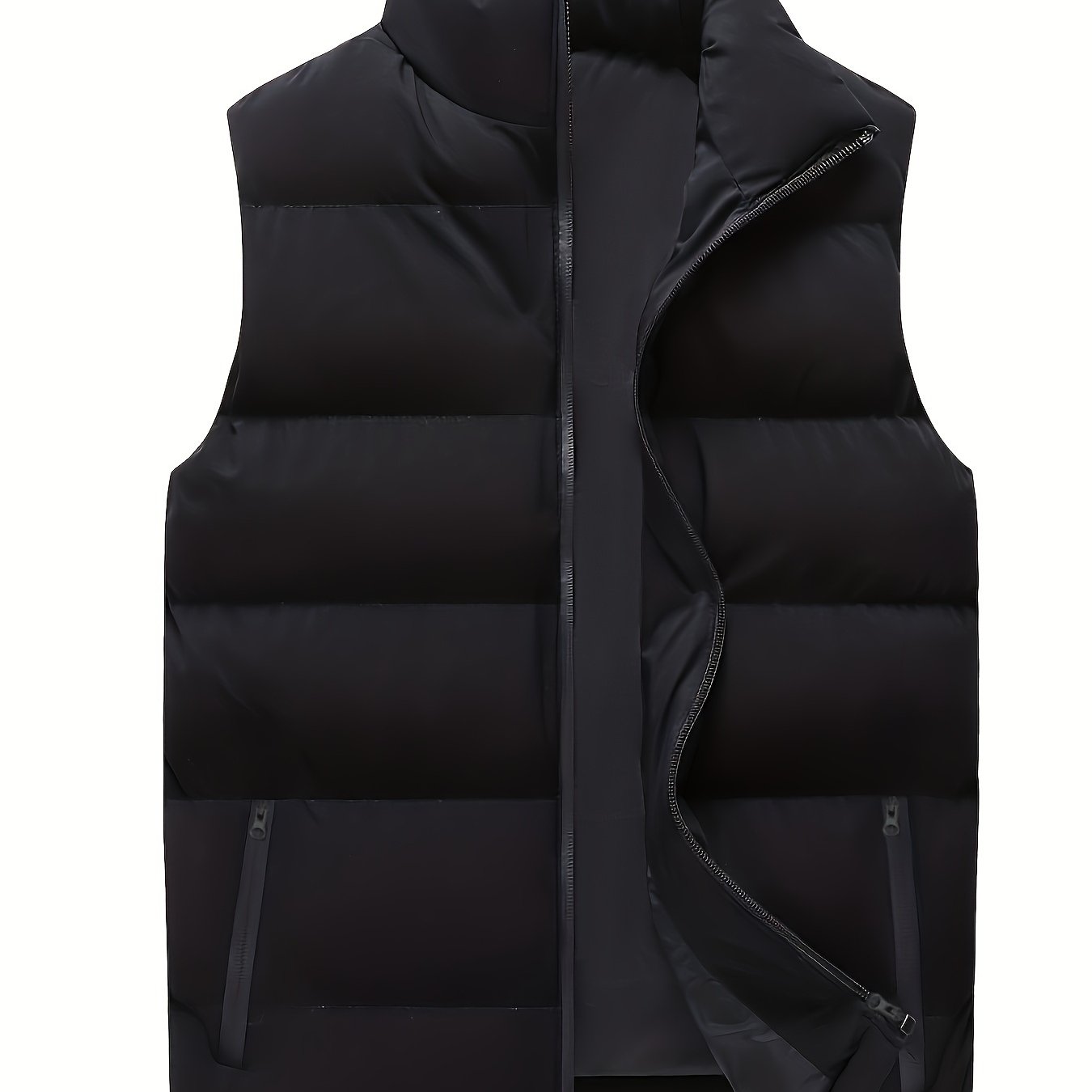 Plus Size Men's Solid Puffer Vest Jacket, Fashion Casual Thick Sleeveless Fall Winter Tops, Men's Clothing