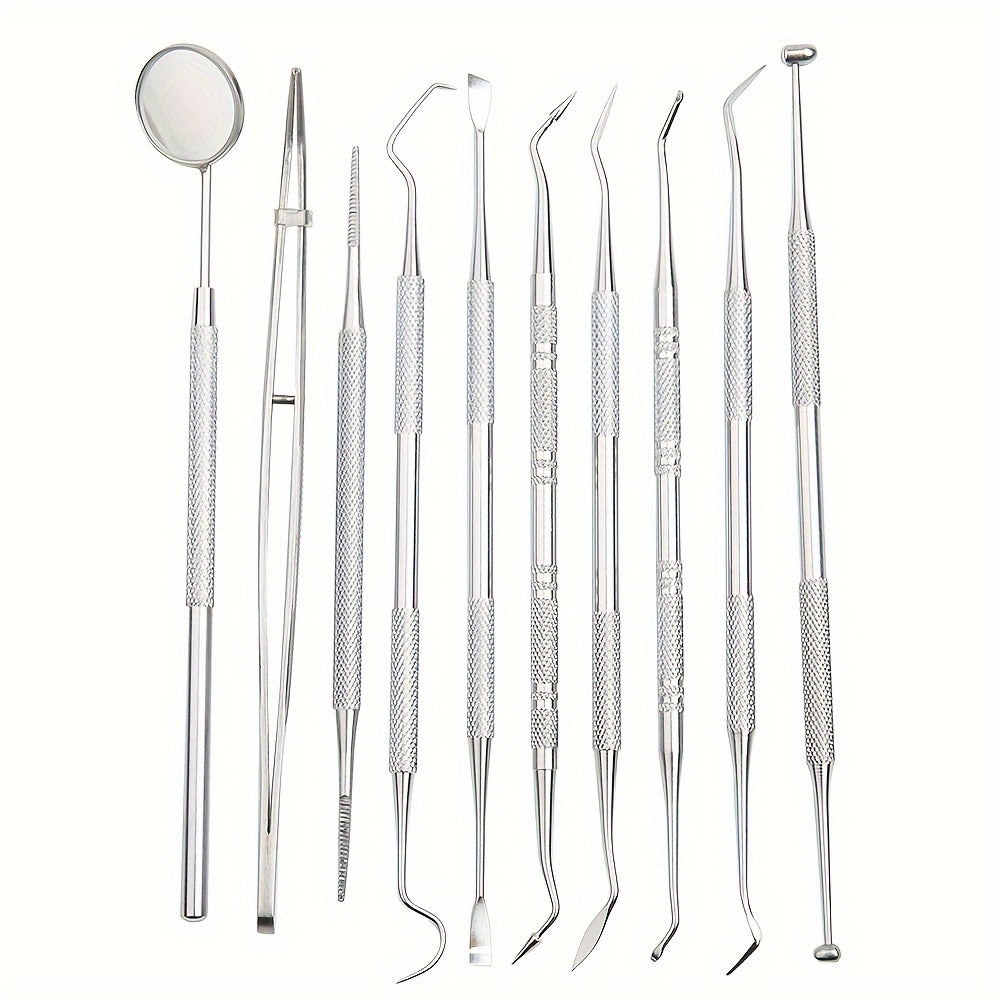 10pcs\u002Fset removedor de higiene dental para dentes, kit de limpeza de dentes para removedor de cálculo dentário. Raspador de tarter de aço inoxidável, palito de dente e espelho bucal para limpeza diária dos dentes