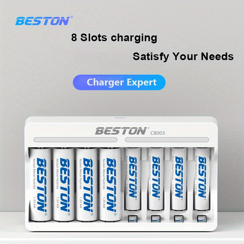 8-Slot Universal USB Ni-MH Battery Charger - AA & AAA Batteries Recharged Quickly & Securely