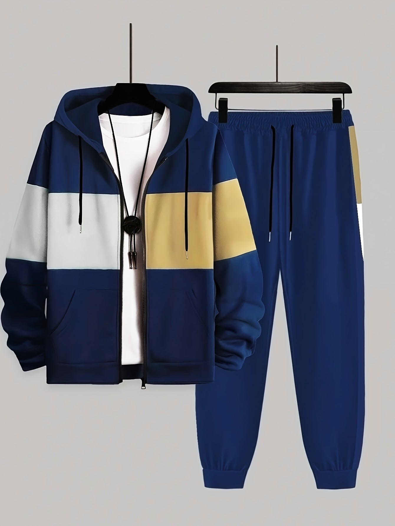 Plus la taille des hommes 2pcs tenues, contraste veste à capuche et joggers ensemble pour le printemps automne hiver, les vêtements pour hommes