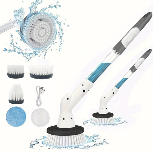 1set, Electric Spin Scrubbers, Cordless Rechargeable Electric Cleaning Brush With 5 Replaceable Brush Heads And Adjust Extension Handle, Power Cleaning Brush For Bathroom Kitchen Floor Tile Shower Tub, Cleaning Supplies, Christmas Gift