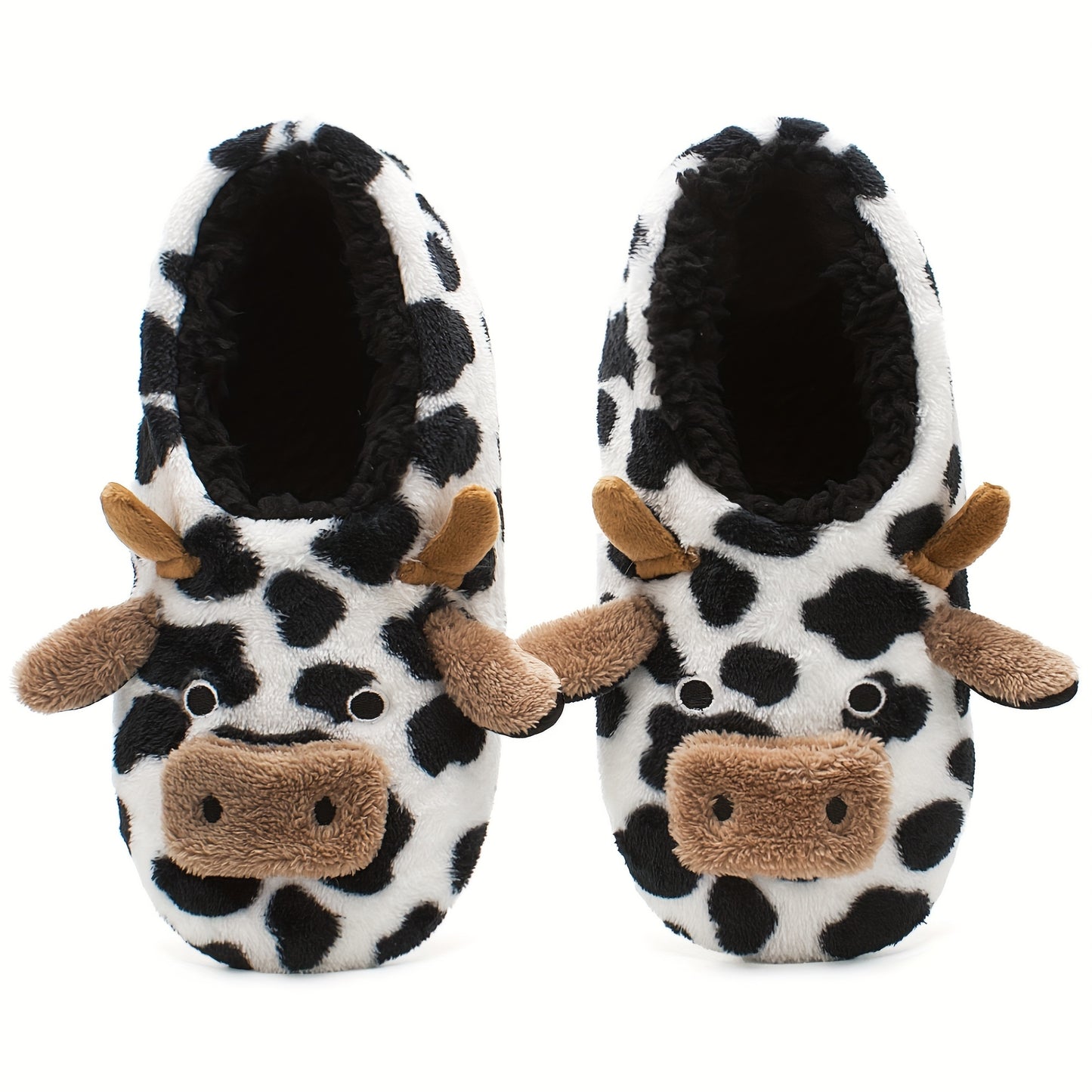 Women's Cute Cow Print Slippers, Casual Slip On Plush Lined Shoes, Lightweight Indoor Home Slippers