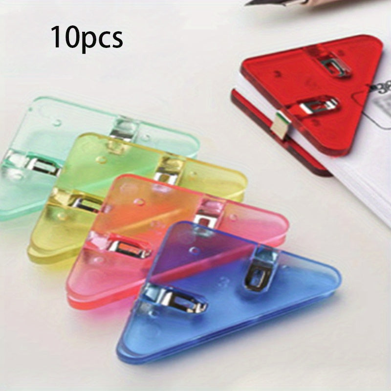 10pcs Multiple Colour Triangle Transparent File Edge Clip, Office School Supplies