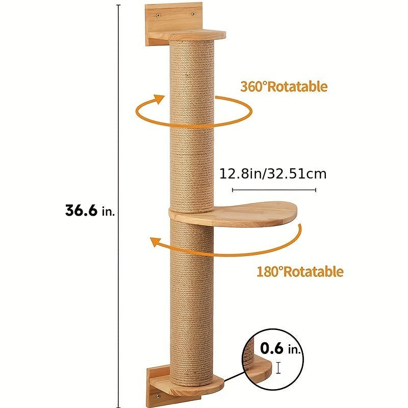 Sturdy Wooden Cat Tree Tower with Sisal Rope Scratching Post and Toy for Indoor Cats - Keep Your Feline Friend Entertained and Happy!