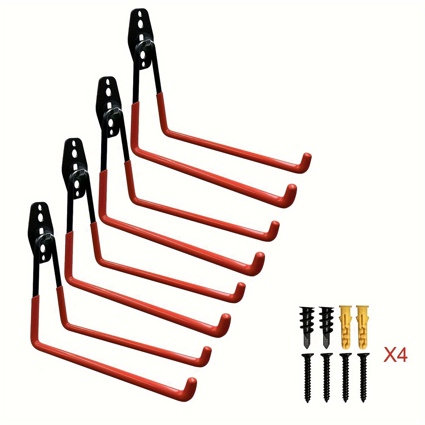 4pcs Garage Hooks, Heavy Duty Garage Storage Hooks,  Wall Mounted Steel Tool Hangers, Utility Storage Hooks With Anti-Slip Coating For Garden Tools, Ladders, Bikes And Bulky Items, Home Storage Supplies, Garage Organization And Storage Supplies