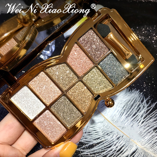 10 colors Sparkling Diamond Shimmer Eyeshadow Palette with Brush - Creamy, Glittery, and Long-Lasting Makeup for a Gorgeous Look