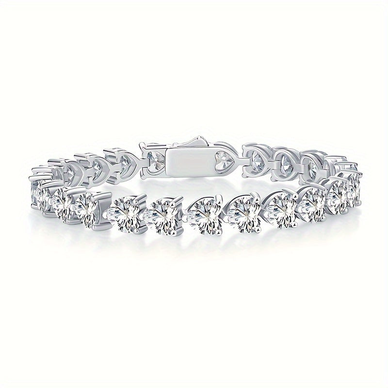 1ct * 24 Heart-Shaped Moissanite Bracelet 1pc, 925 Sterling Silver Women's Luxury Romantic Tennis Bracelet, Valentine's Day Wedding Anniversary Birthday Gift With Certificate