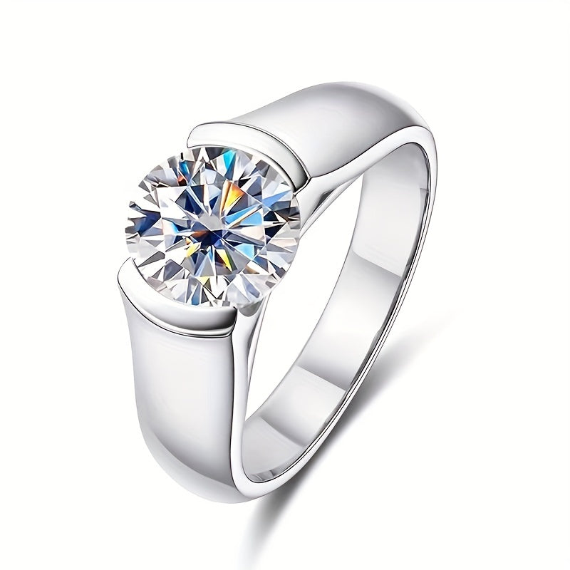 Anel banhado a ouro 18K de prata esterlina 925 moissanite de 2 quilates para homens e mulheres casal empilhável presente de casamento