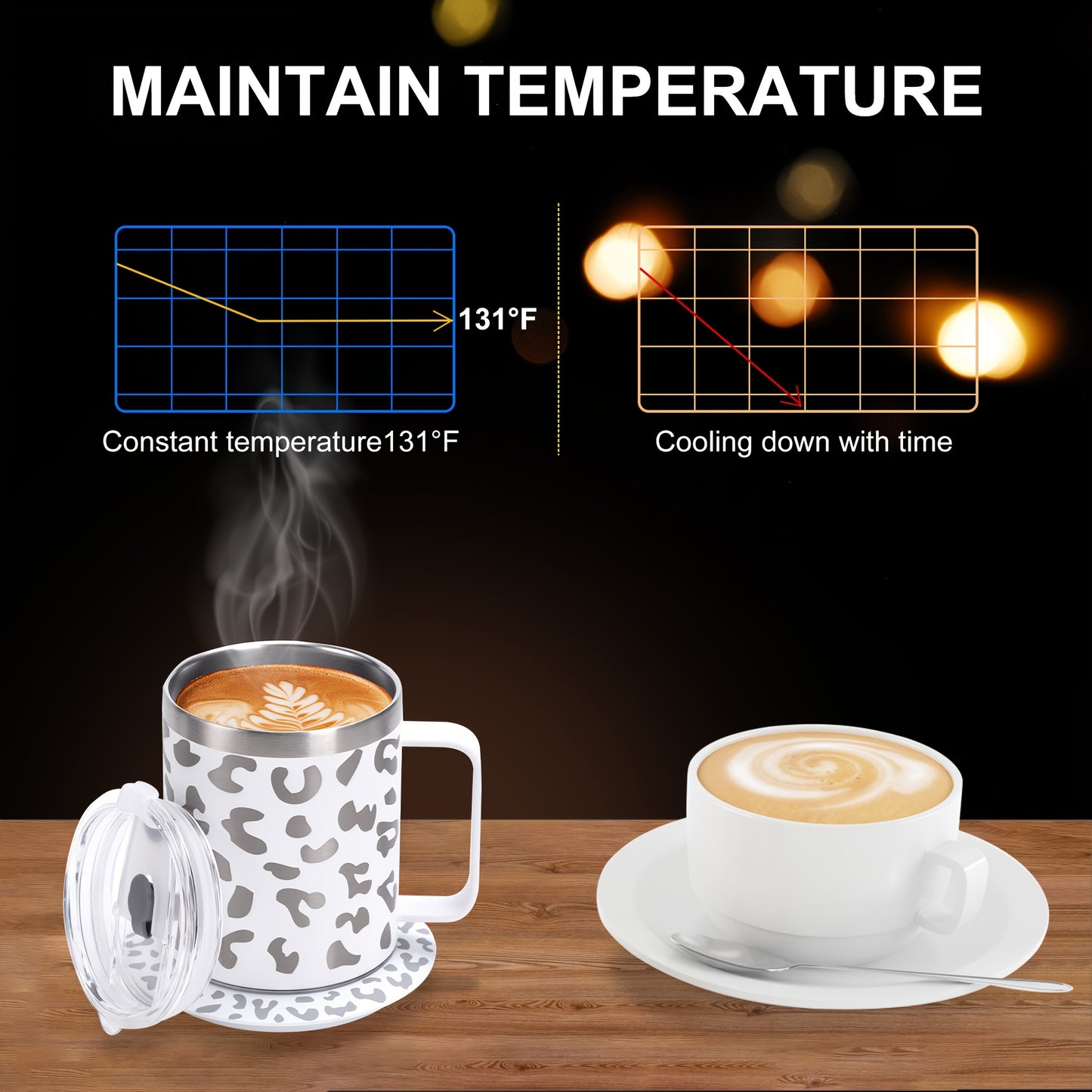 1 conjunto de aquecedor de caneca inteligente, copo aquecedor de café de 12 onças, água, chá, leite, aquecedor de CAFÉ para casa e escritório