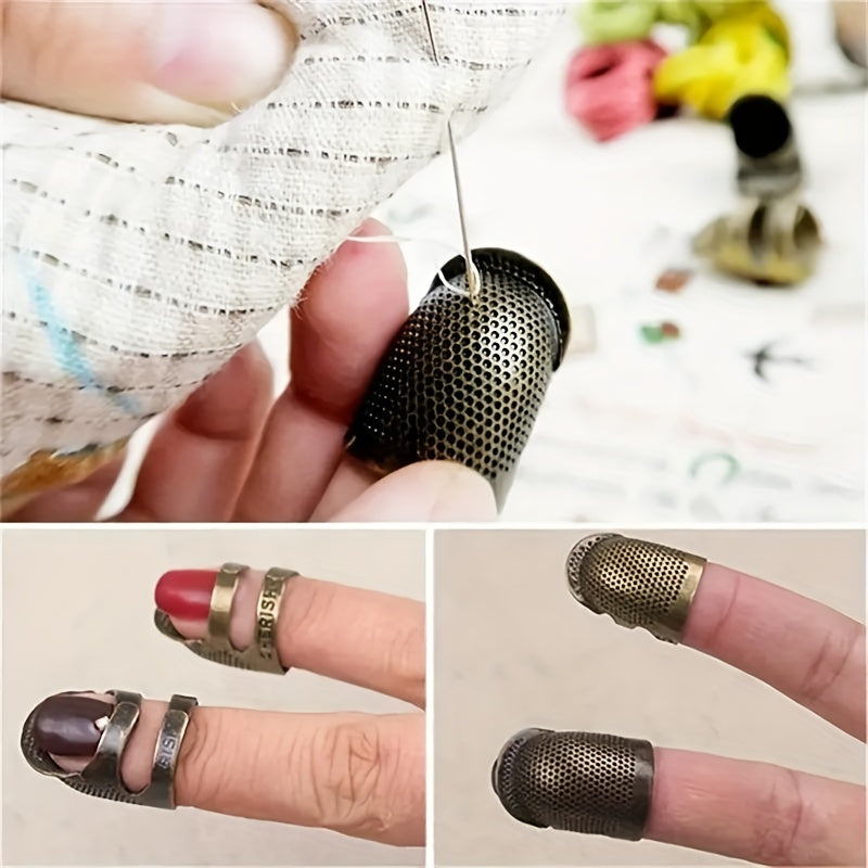 2pca Sewing Thimble Finger Protector, Adjustable Finger Metal Shield Protector Pin Needles Sewing Quilting Craft Accessories DIY Sewing Tools