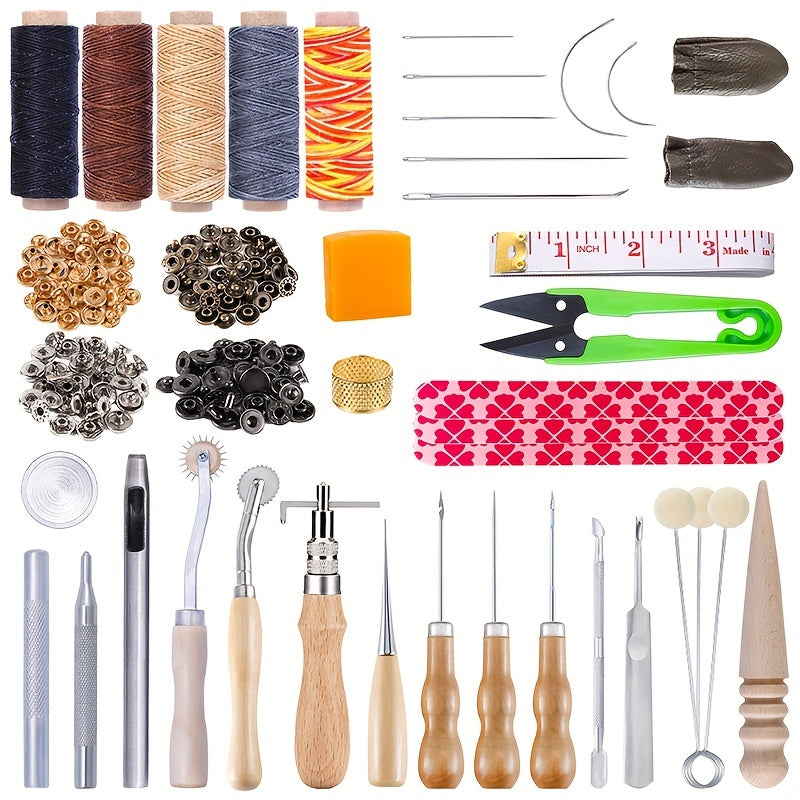 35pcs Leather Stitching Bag Kit, Leather Sewing Tool, Wax Thread And Large Eye Stitching Needle For Beginner Leather Sewing Work Making Projects