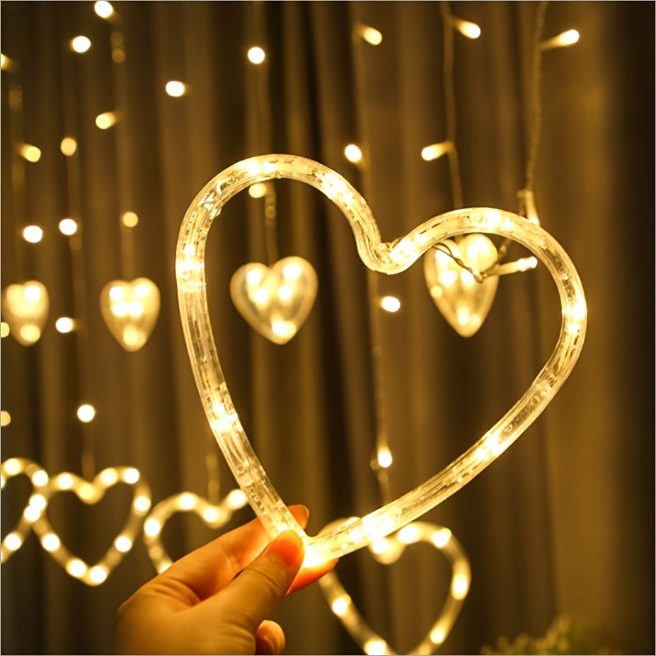 Waterproof Heart-Shaped LED Curtain String Lights with 138 LEDs, 8 Flashing Modes, and Dual Power Options - Perfect for Valentine's Day, Weddings, Christmas, and More!