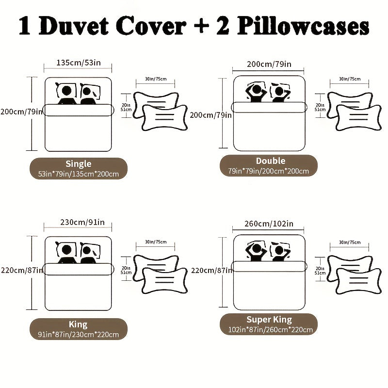 3pcs Multi-color Polyester Bedding Set, 1pc * Duvet Cover + 2pcs * Pillowcase, Without Pillow Core