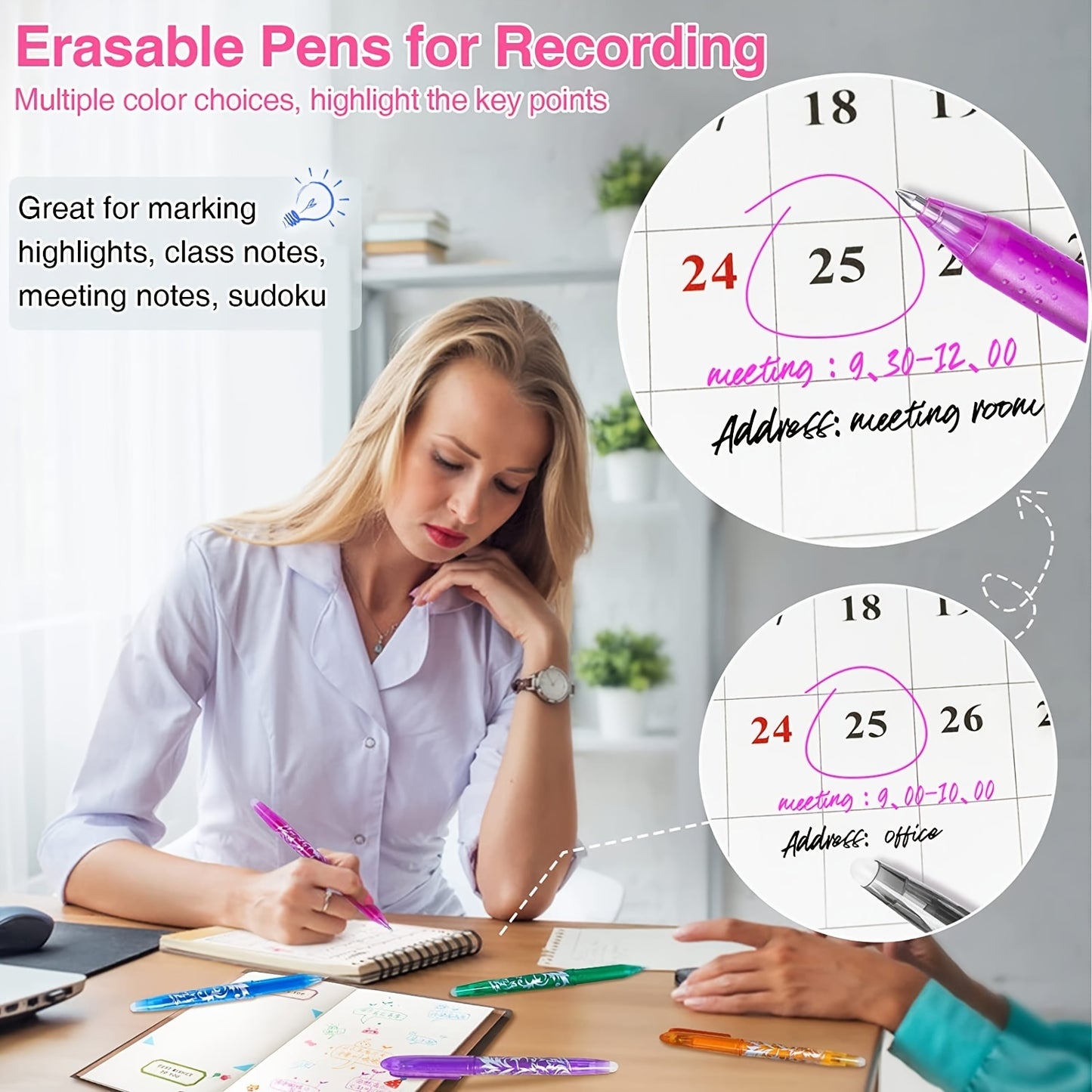 8pcs Erasable Pens, Erasable Gel Pens 0.5mm Tip Rub Out Pens With Rubber For Adults School Office Stationery Supplies Gifts - Erasable Pen Colorful Art Drawing Writing Student Office Stationery Pen