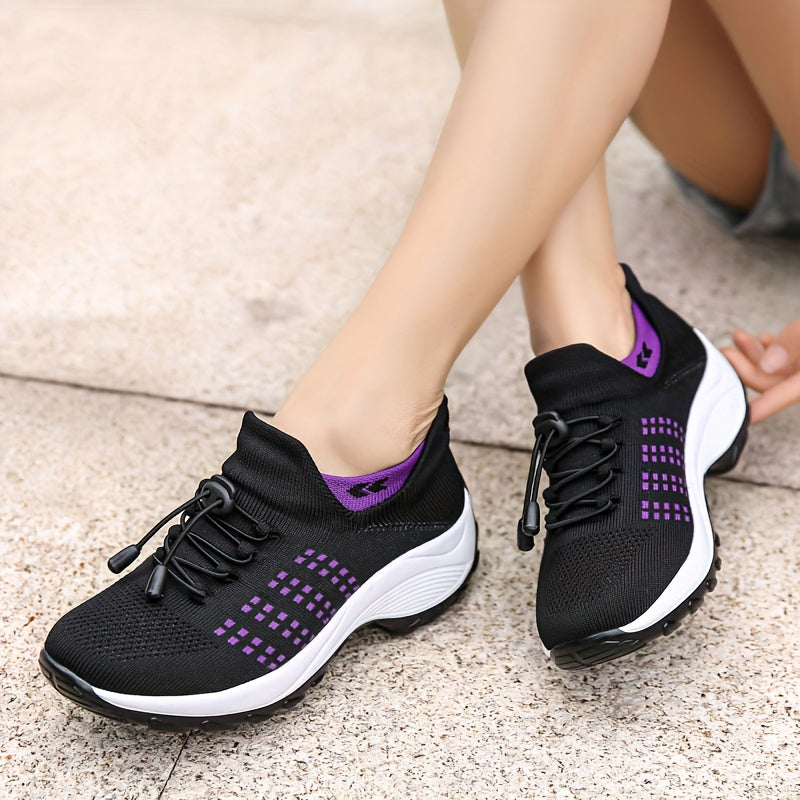 Women's Lightweight Knit Socks Shoes, Low Top Lace Up Breathable Casual Shoes, Women's Fashion Sport Footwear