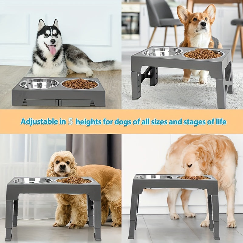 Adjustable Elevated Dog Bowls For Small, Medium, And Large Dogs - Includes 2 Stainless Steel Bowls For Food And Water - Promotes Better Digestion And Posture