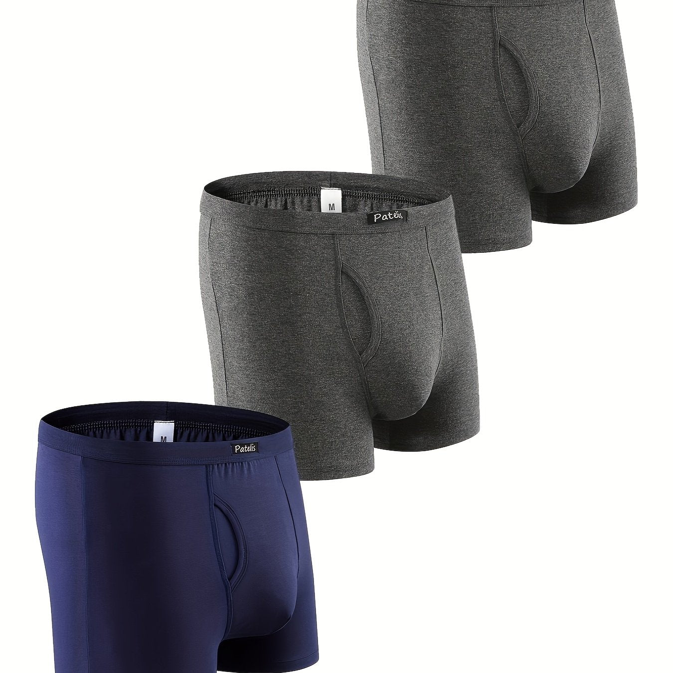 3 piezas de los hombres más tamaño Boxer Breifs, bragas de boxeador de color liso casual, transpirable cómodo secado rápido elástico Boxer Trunks, ropa interior de hombre, ropa interior de algodón 95%