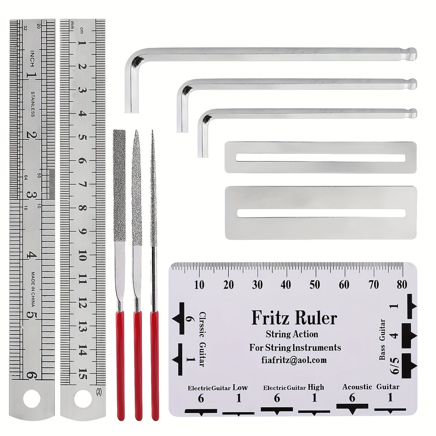 Kit d'outils de réparation de guitare 26Pc-Règle, pince métallique, fichiers et plus-pour guitare, basse, mandoline et banjo Entretien et nettoyage