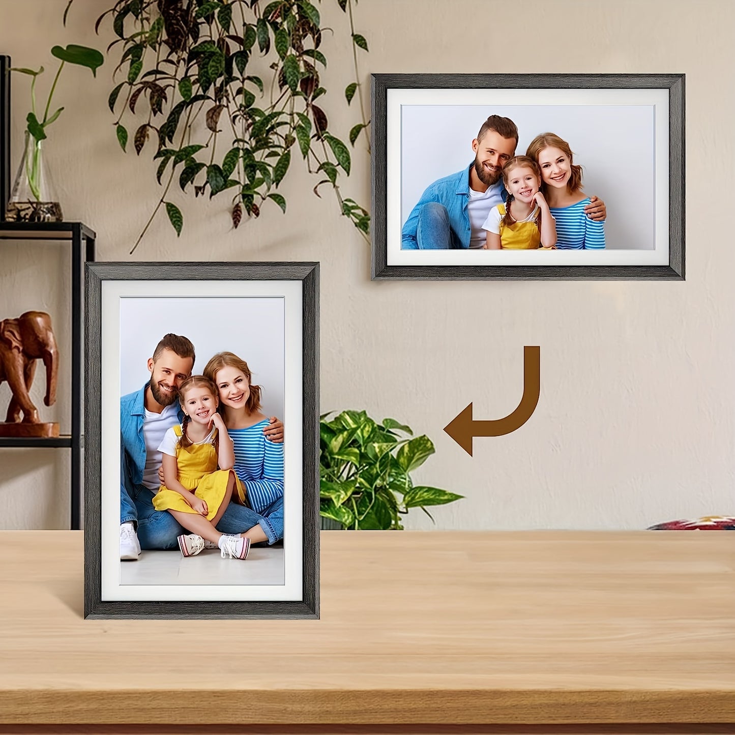 Frameo 32 Go de mémoire 10,1 pouces Smart Digital Picture Frame bois WiFi IPS HD 1080P électronique numérique Cadre photo écran tactile avec rotation automatique Installation facile à utiliser IOS et Android App de MQQC Partager Moments instantanément Via